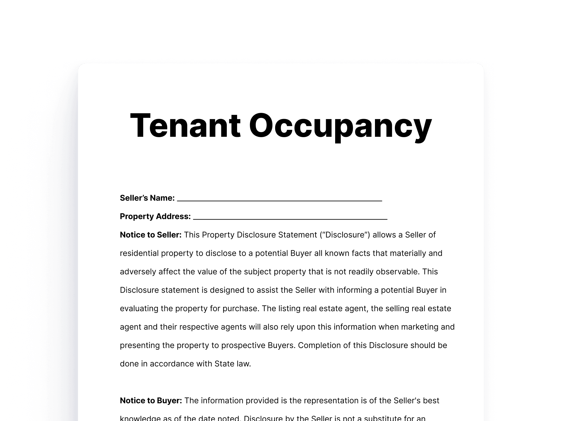 Tenant Occupancy Disclosure Tenant Occupancy Disclosure