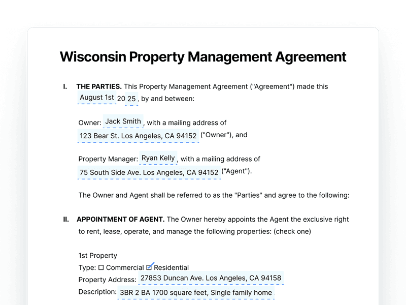 Wisconsin Property Management Agreement Wisconsin Property Management Agreement