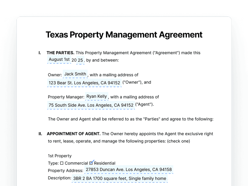 Texas Property Management Agreement Texas Property Management Agreement