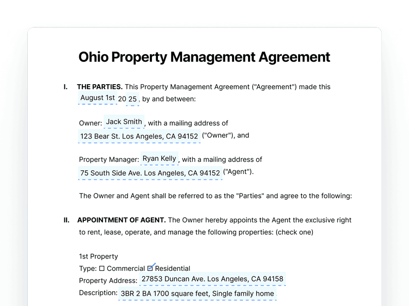 Ohio Property Management Agreement Ohio Property Management Agreement