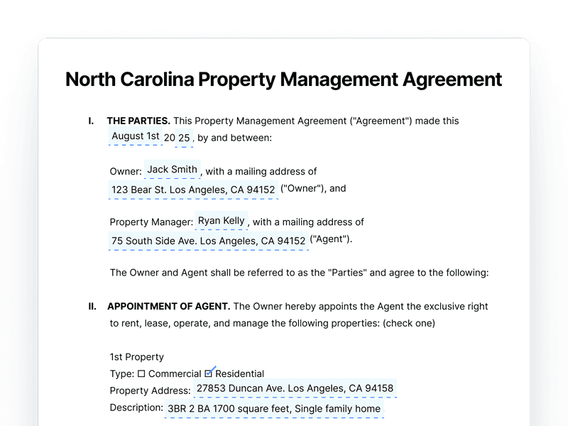 North Carolina Property Management Agreement North Carolina Property Management Agreement