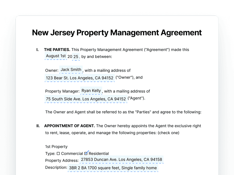 New Jersey Property Management Agreement New Jersey Property Management Agreement
