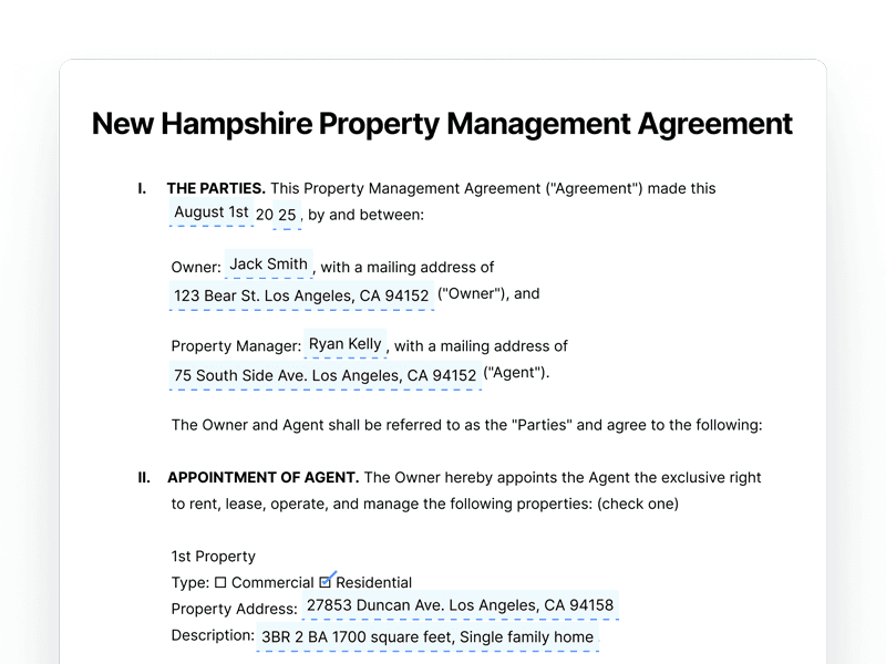New Hampshire Property Management Agreement New Hampshire Property Management Agreement