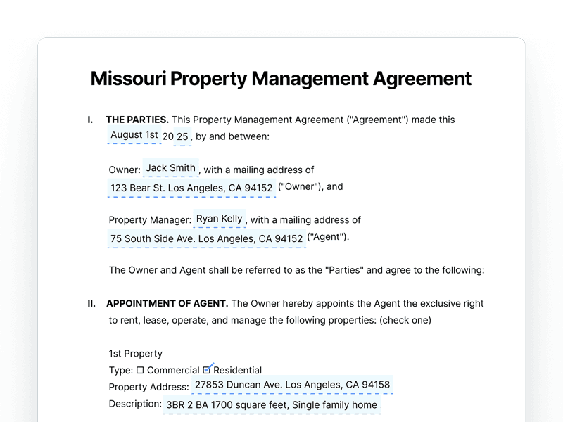 Missouri Property Management Agreement Missouri Property Management Agreement