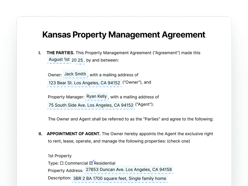 Kansas Property Management Agreement Kansas Property Management Agreement