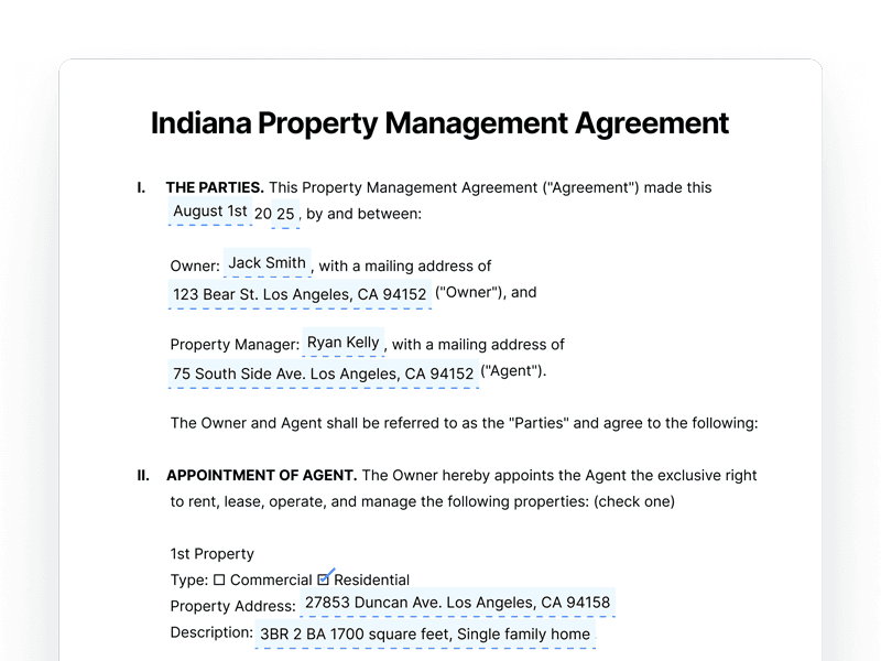 Indiana Property Management Agreement Indiana Property Management Agreement