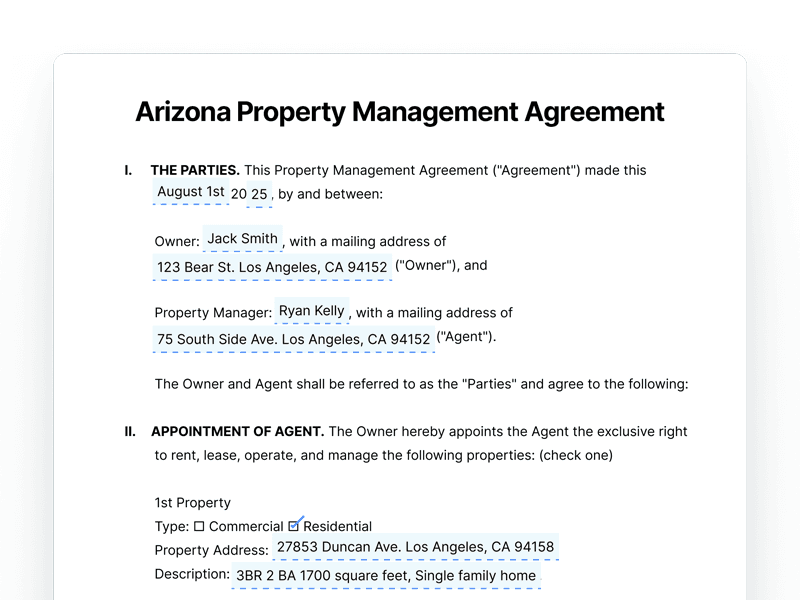 Arizona Property Management Agreement Arizona Property Management Agreement