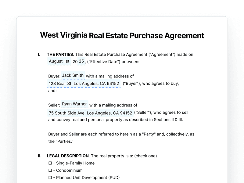 RealEstatePurchaseAgreement_West-Virginia West Virginia Real Estate Purchase Agreement