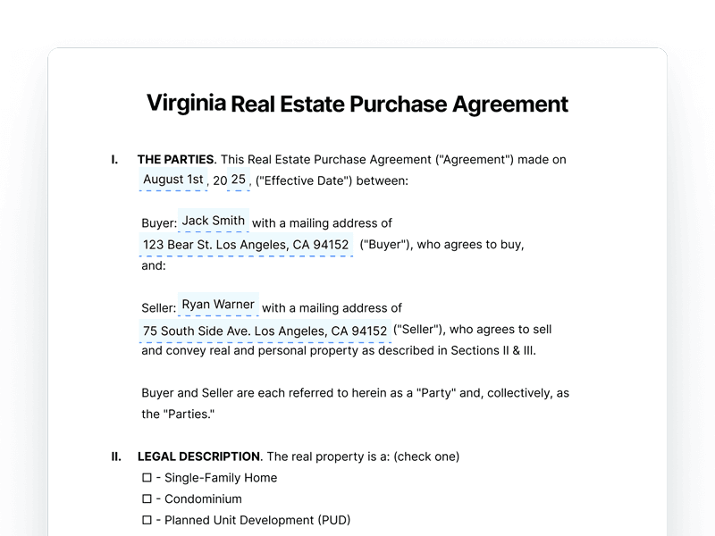 RealEstatePurchaseAgreement_Virginia Virginia Real Estate Purchase Agreement