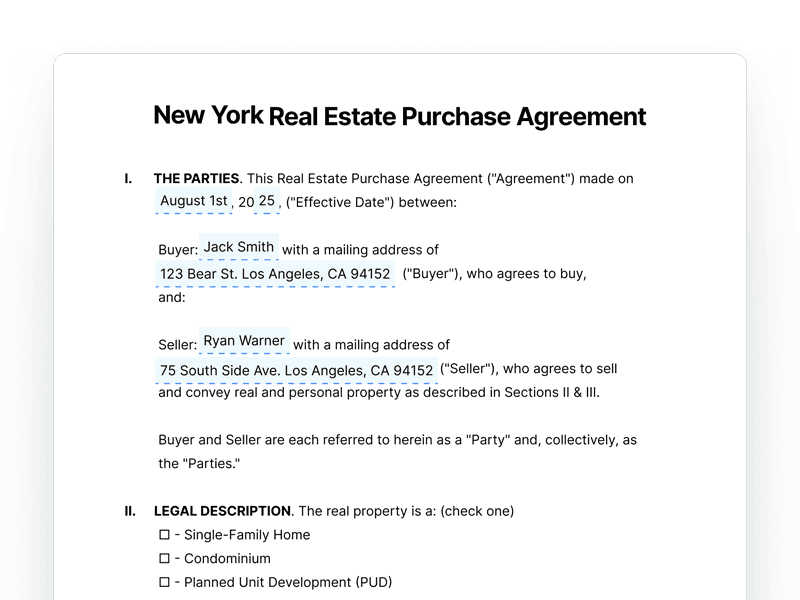 RealEstatePurchaseAgreement_New-York New York Real Estate Purchase Agreement