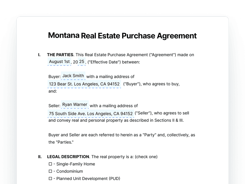 RealEstatePurchaseAgreement_Montana Montana Real Estate Purchase Agreement