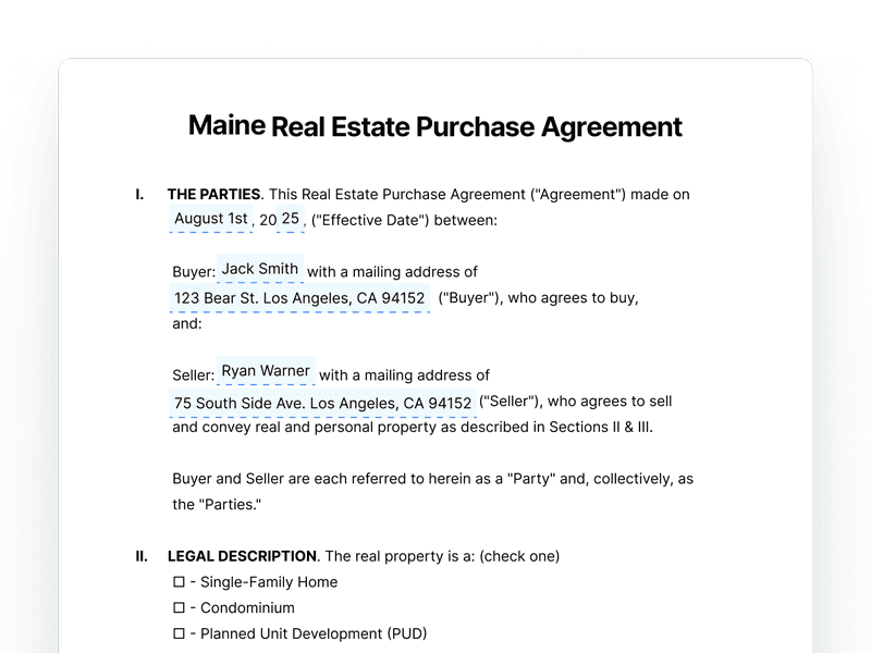 RealEstatePurchaseAgreement_Maine Maine Real Estate Purchase Agreement
