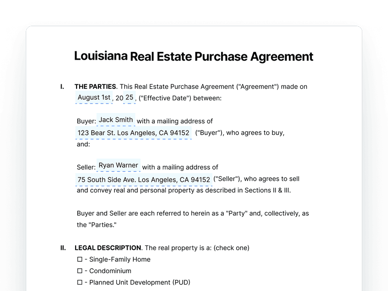 RealEstatePurchaseAgreement_Louisiana Louisiana Real Estate Purchase Agreement