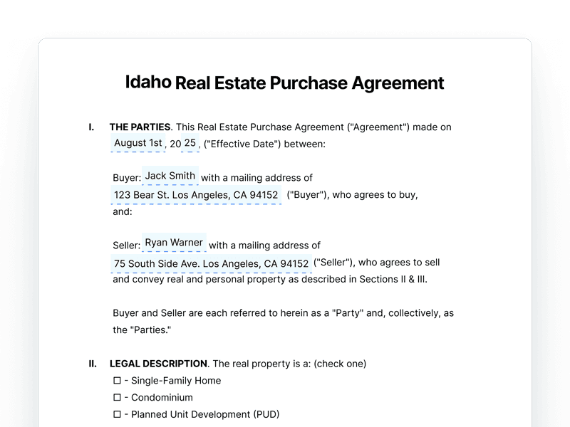 RealEstatePurchaseAgreement_Idaho Idaho Residential Real Estate Purchase Agreement