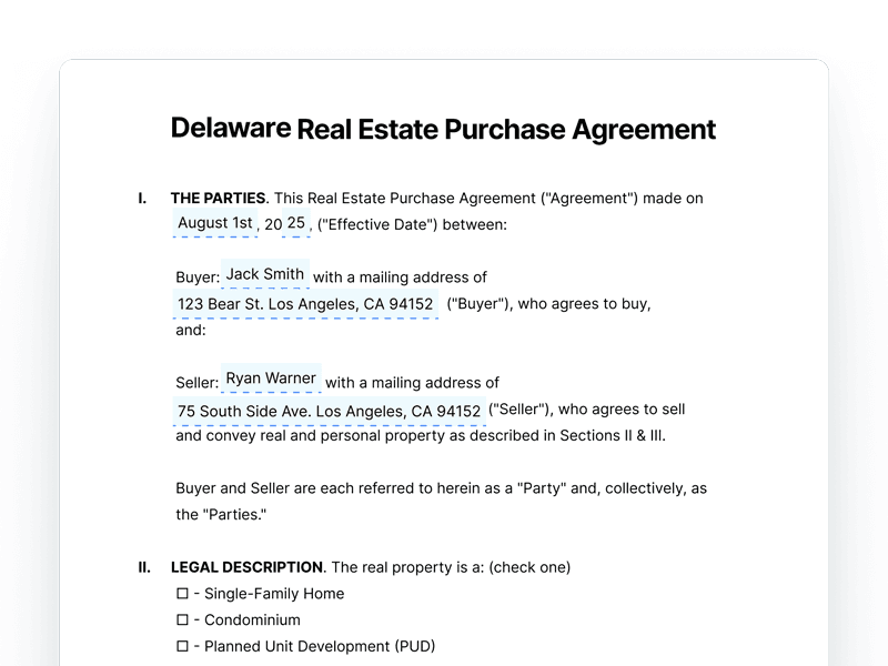 RealEstatePurchaseAgreement_Delaware Delaware Real Estate Purchase Agreement