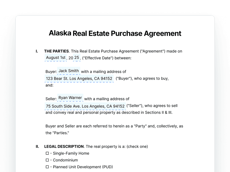 RealEstatePurchaseAgreement_Alaska Alaska Real Estate Purchase Agreement