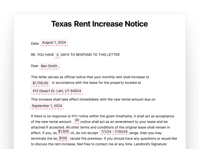 Texas Rent Increase Notice Texas Rent Increase Notice