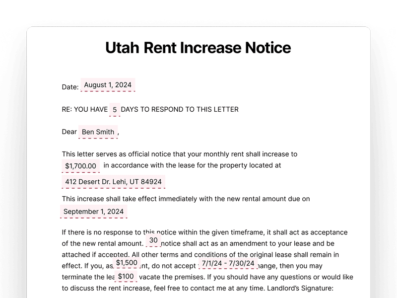 Utah Rent Increase Notice