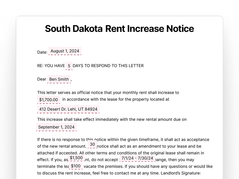 South Dakota Rent Increase Notice South Dakota Rent Increase Notice