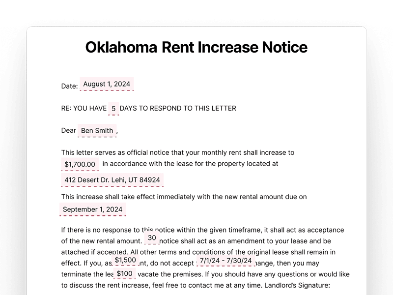 Oklahoma Rent Increase Notice Oklahoma Rent Increase Notice
