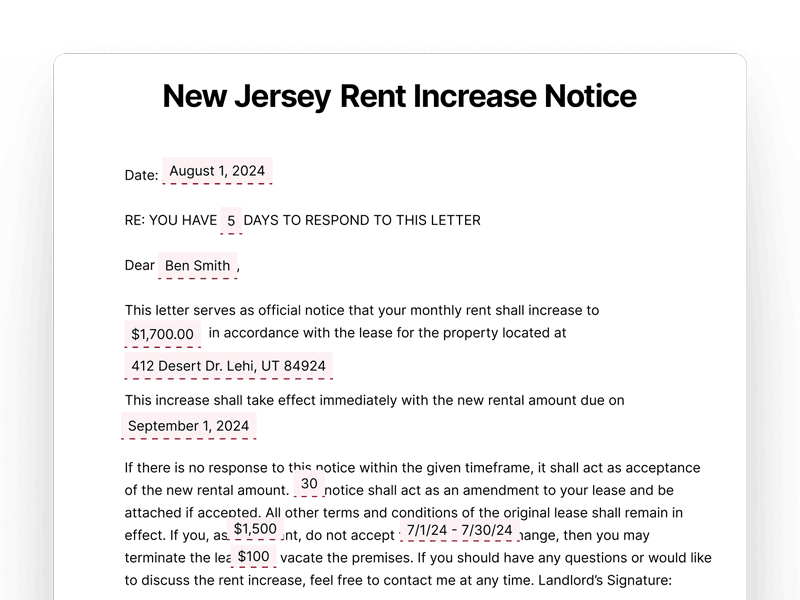 New Jersey Rent Increase Notice New Jersey Rent Increase Notice