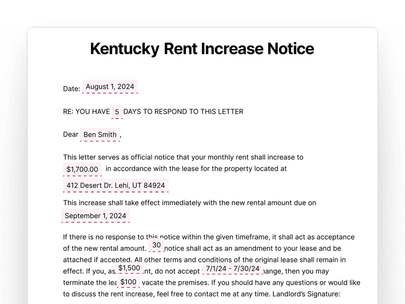 Kentucky Rent Increase Notice Kentucky Rent Increase Notice
