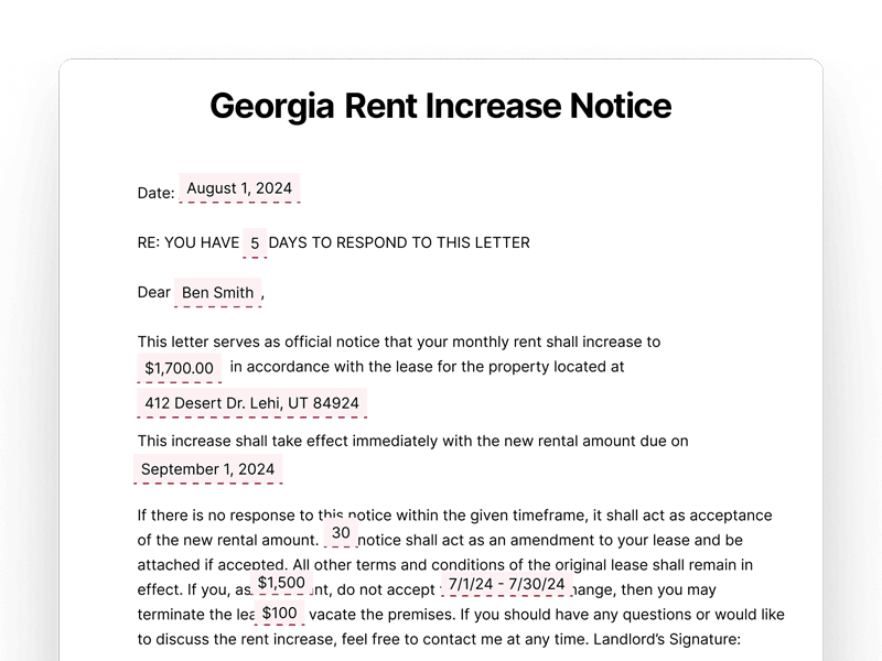 Georgia Rent Increase Notice Georgia Rent Increase Notice
