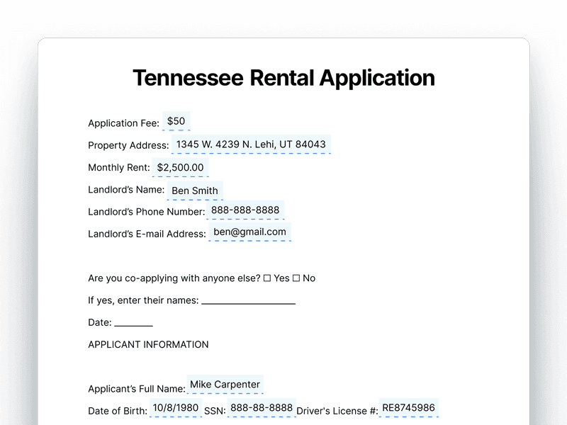 RentalApplication_Tennessee Tennessee Rental Application