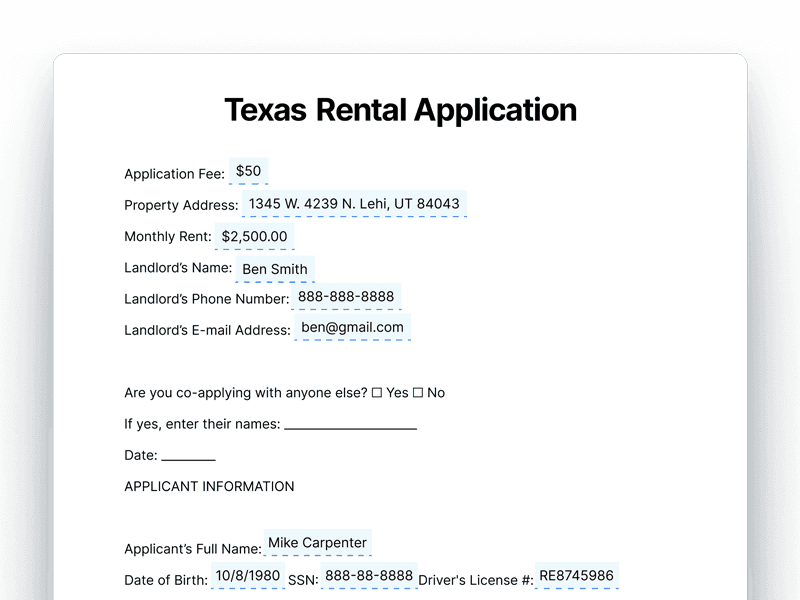 RentalApplication_Texas Texas Rental Application