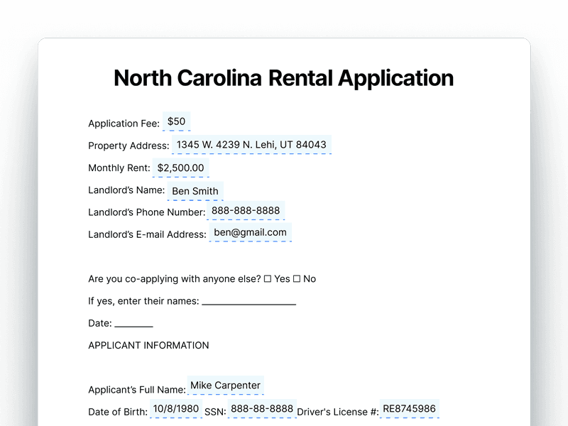 RentalApplication_North-Carolina North Carolina Rental Application
