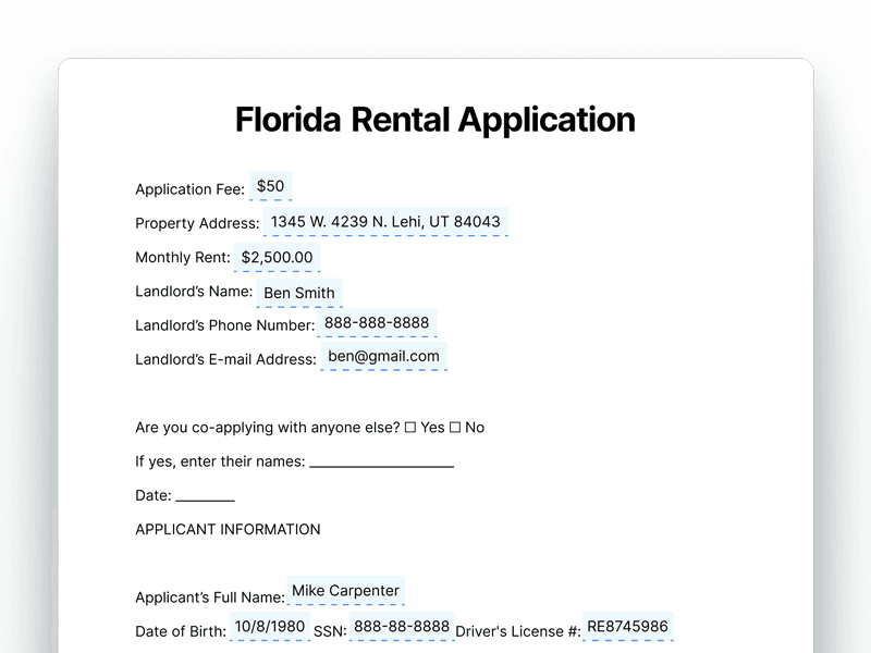 RentalApplication_Florida Florida Rental Application