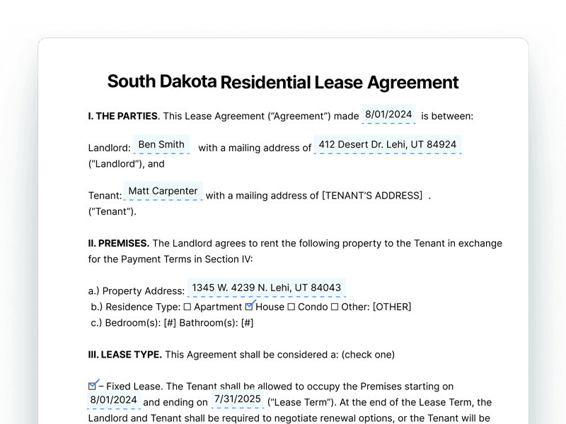 ResidentialLeaseAgreement_South-Dakota South Dakota Residential Lease Agreement