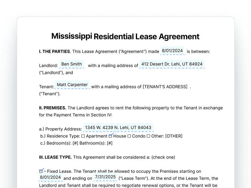ResidentialLeaseAgreement_Mississippi Mississippi Residential Lease Agreement