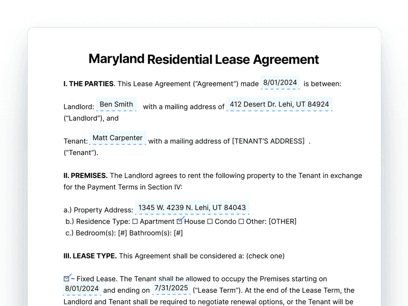 ResidentialLeaseAgreement_Maryland Maryland Residential Lease Agreement