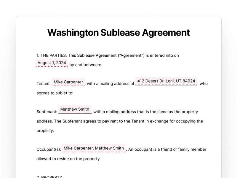 SubleaseAgreement_Washington Washington Sublease Agreement
