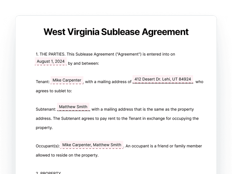SubleaseAgreement_West-Virginia West Virginia Sublease Agreement