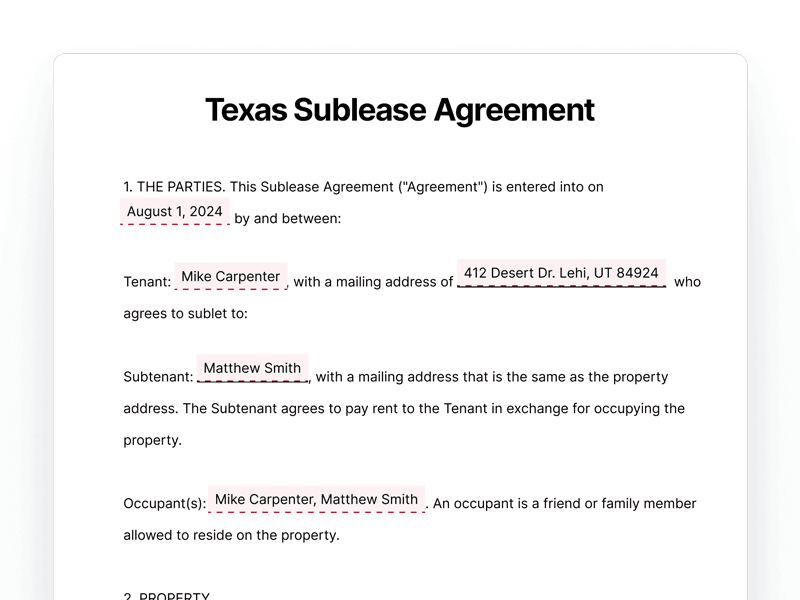 SubleaseAgreement_Texas Texas Sublease Agreement