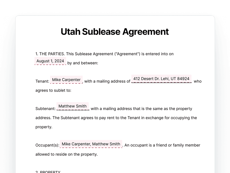 SubleaseAgreement_Utah Utah Sublease Agreement