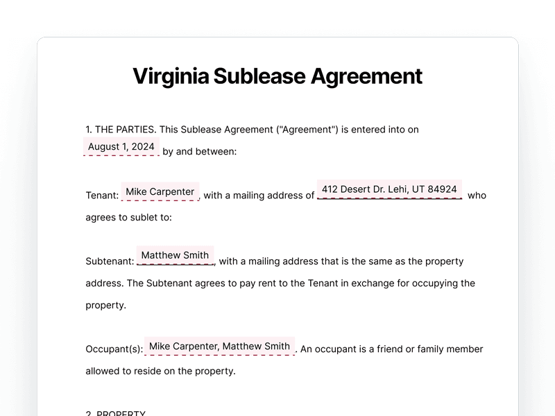 SubleaseAgreement_Virginia Virginia Sublease Agreement