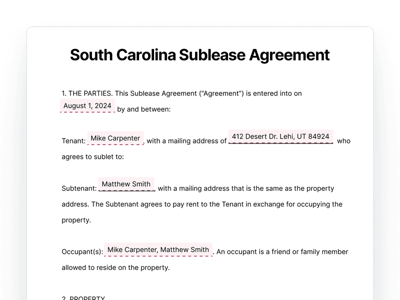 SubleaseAgreement_South-Carolina South Carolina Sublease Agreement