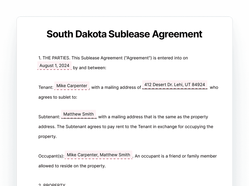 SubleaseAgreement_South-Dakota South Dakota Sublease Agreement