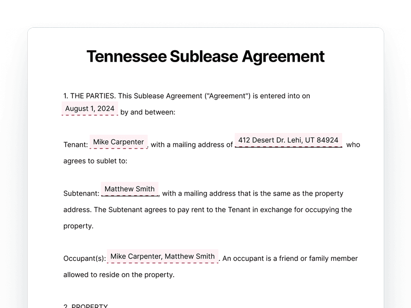 SubleaseAgreement_Tennessee Tennessee Sublease Agreement