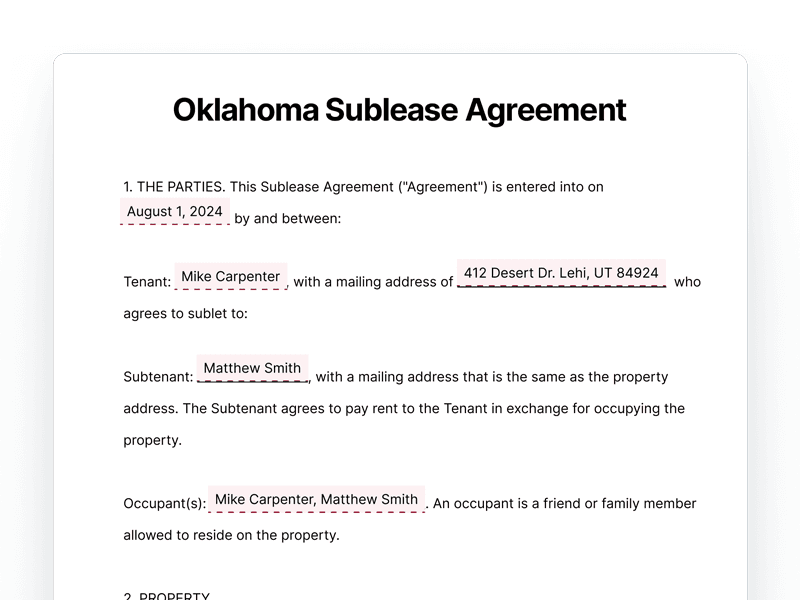 SubleaseAgreement_Oklahoma Oklahoma Sublease Agreement