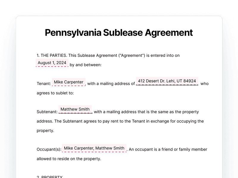 SubleaseAgreement_Pennsylvania Pennsylvania Sublease Agreement