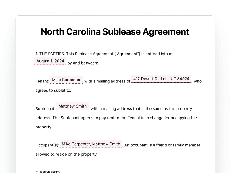 SubleaseAgreement_North-Carolina North Carolina Sublease Agreement