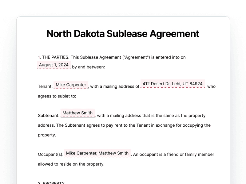 SubleaseAgreement_North-Dakota North Dakota Sublease Agreement