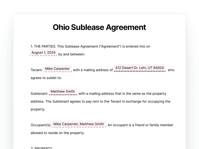 SubleaseAgreement_Ohio Ohio Sublease Agreement