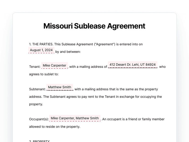 SubleaseAgreement_Missouri Missouri Sublease Agreement