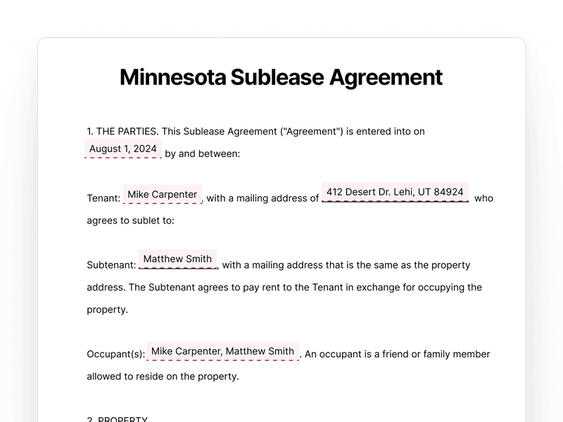 SubleaseAgreement_Minnesota Minnesota Sublease Agreement