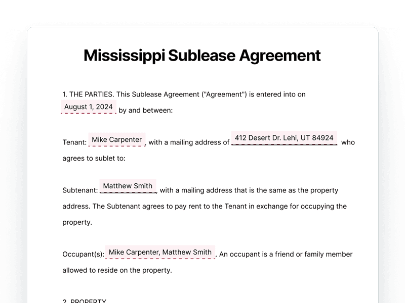 SubleaseAgreement_Mississippi Mississippi Sublease Agreement